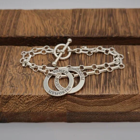 7 Inch Sterling Silver Friendship Memories Charms Bracelet A910 - Picture 2 of 8